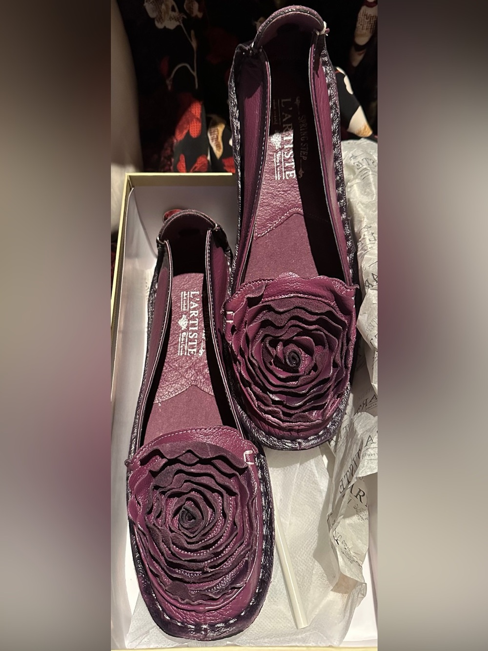 L'ATISTE Plum Floral Leather Ballet Flats